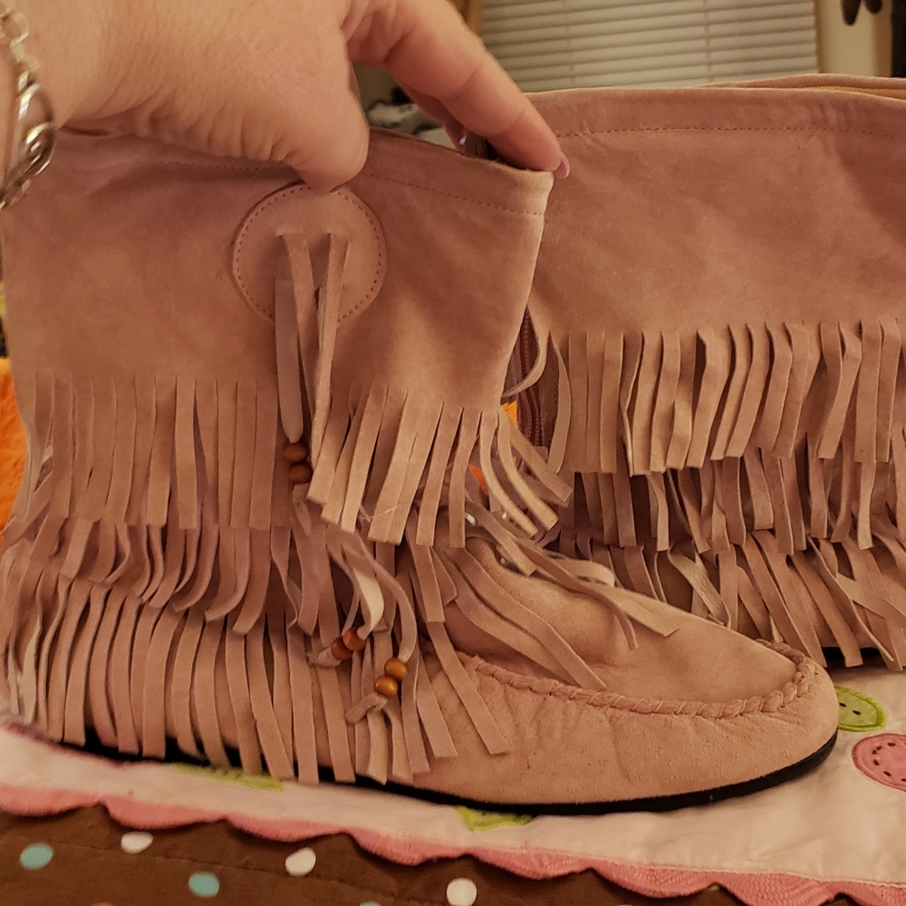 Pink Suede Leather boots size 11W